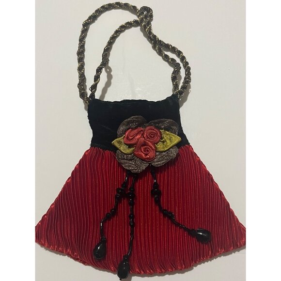 Lot of 2 vintage purses Black ,red and 1 pair of black Lace Fingerless gloves - Picture 2 of 12